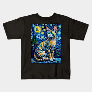 The Devon Rex Cat in starry night Kids T-Shirt